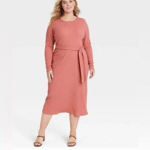 Who What Wear Desert Sand Ribbed Midi Dress SM